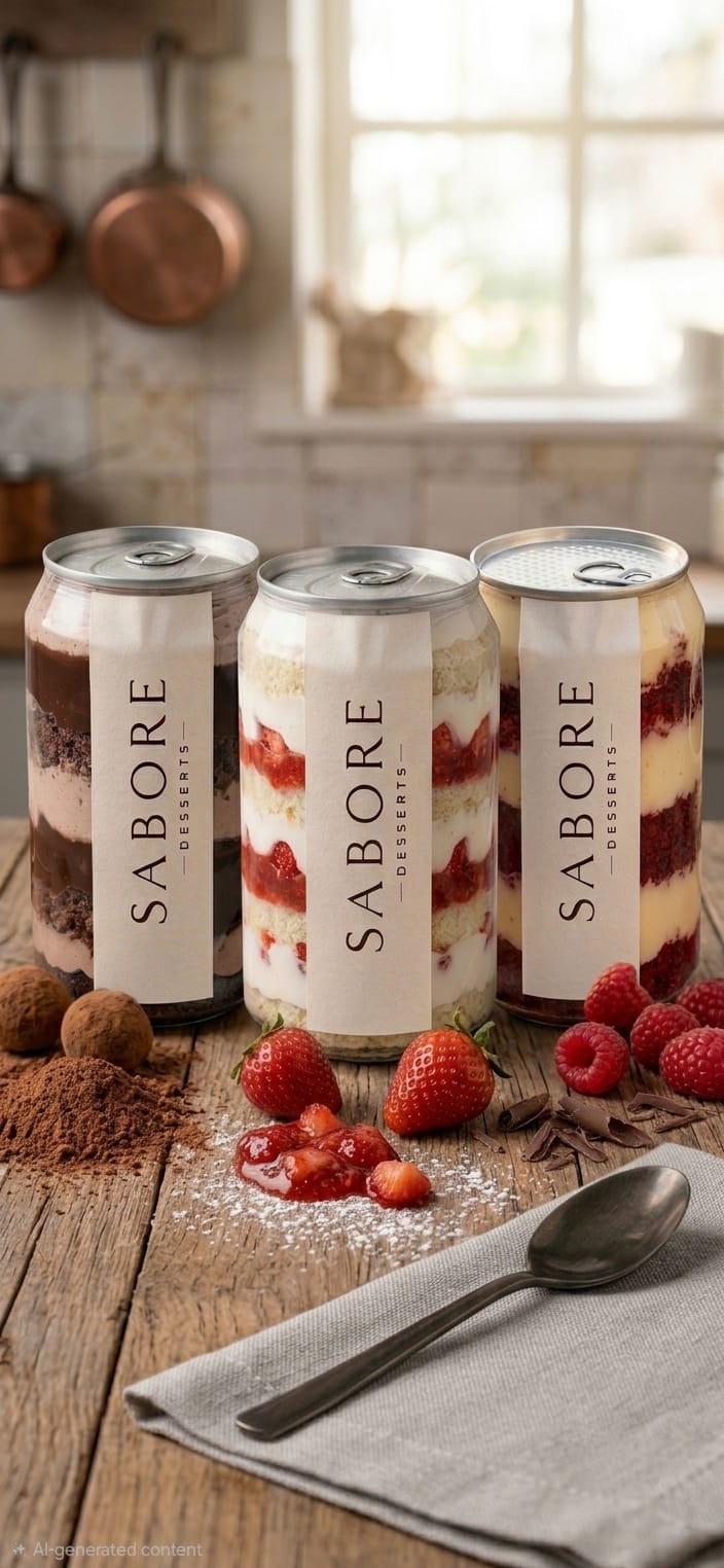 Three Sabore flavors on a wooden table